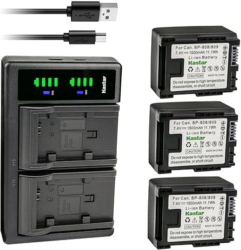 Kastar Paquete de 3 baterías y cargador USB LTD2 de repuesto para Canon VIXIA HF M301 HFM301, VIXIA HF M306 HFM306, VIXIA HF M40 HFM40, VIXIA HF M41