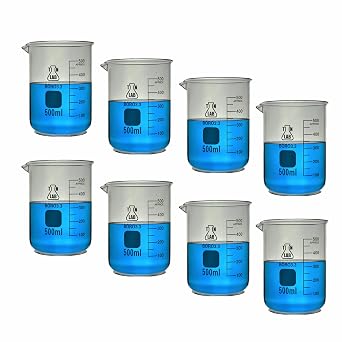 TN LAB 500ml Beaker Borosilicate Glass Low-Form with Graduations and Pouring Spout 8-Pack