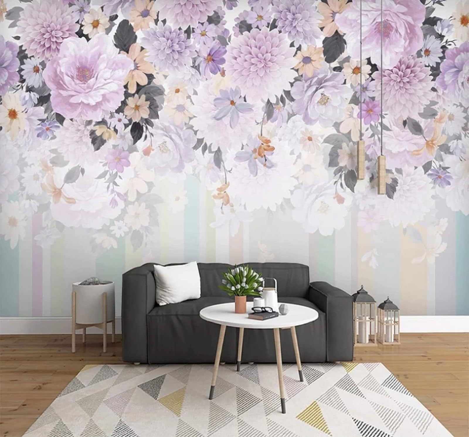 Papier peint 3d soie en relief violet fleurs de luxe XLMING 250x170cm