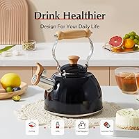 Vista 6 de ROCKURWOK - Tetera de estufa, tetera con mango ergonómico de tacto frío, tetera de acero inoxidable de grado alimenticio, tetera de estufa, tetera