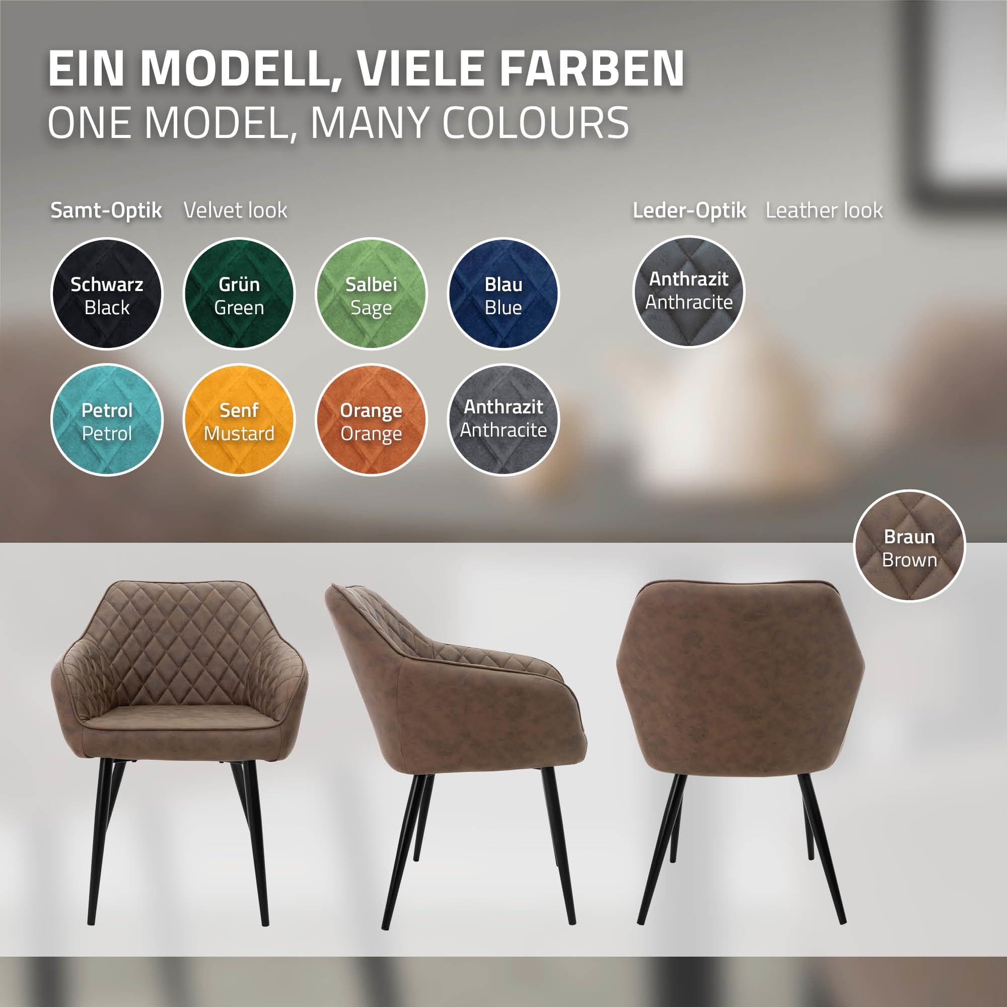 ML-Design Lot de 2 Chaises de Salle à Manger, avec Dossier et Accoudoirs, Marron, Assise en Matériau Synthétique Rembourrée, Pieds en Métal, Chaise de Cuisine Salon Bureau, Matériel de Montage Inclus