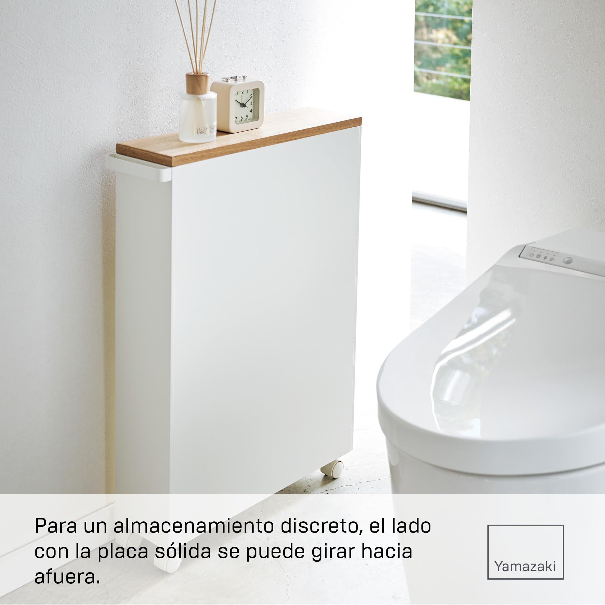 YAMAZAKI 4306 Tower Carro de Almacenamiento semicerrado, Blanco, Acero/Madera, minimalistisch, 47,5 x 13 x 68 cm (L x A x A)