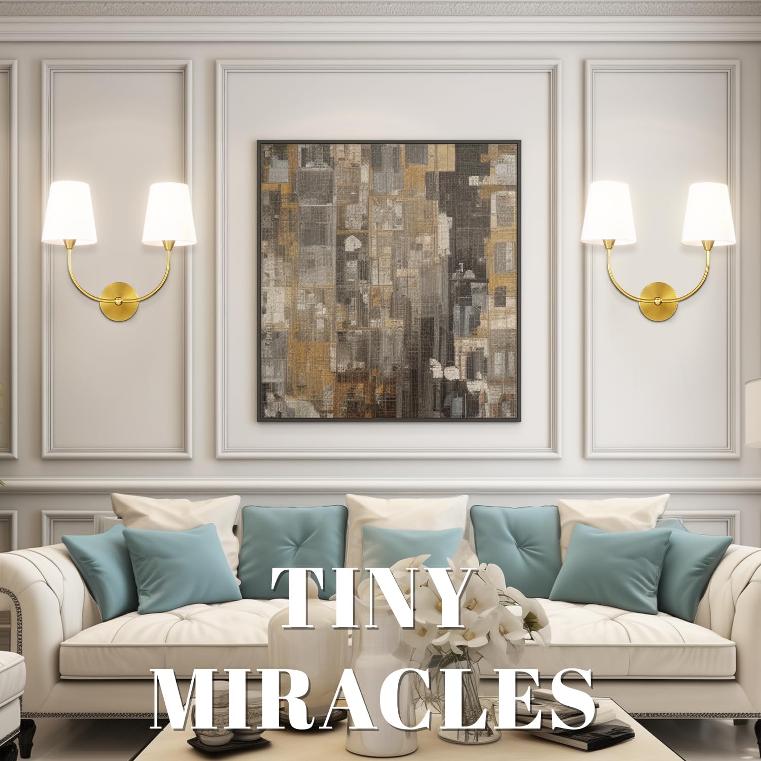 Hamilyeah Double Wall Sconces Gold, 2 Light Bathroom Vanity Sconces Wall Lighting Fixture with Fabric Shade, Modern Double Light Wall Sconce for Living Room, Bedroom, Bathroom, Hallway, Fireplace