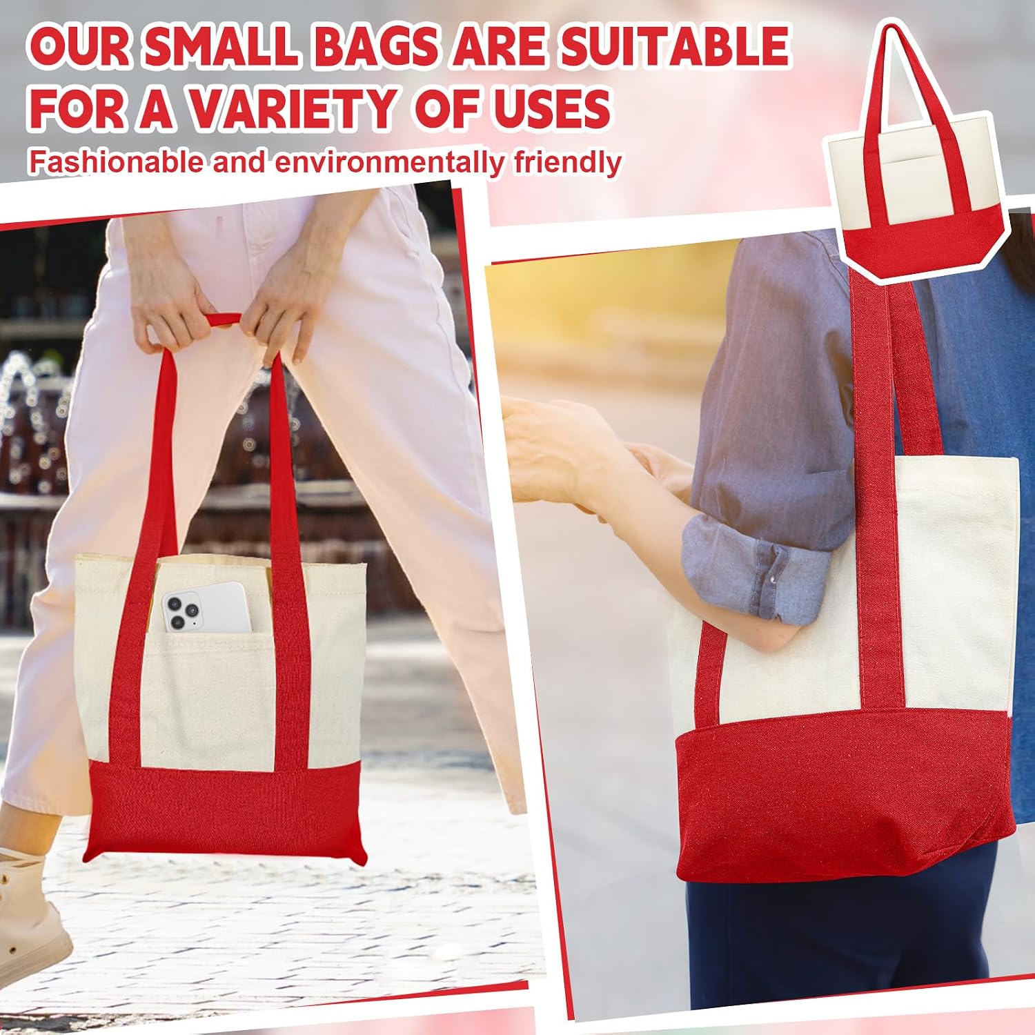 Amylove Mini Canvas Tote Bag with Pockets Duty Canvas Sublimation Blank Small Bag Mini Reusable Tote for Crafts DIY