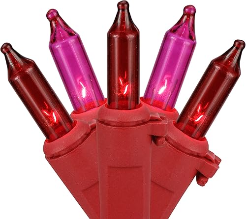 Miniatura 2 de Northlight Juego de mini luces rojas y rosas para el día de San Valentín 50 unidades alambre rojo de 10 pies