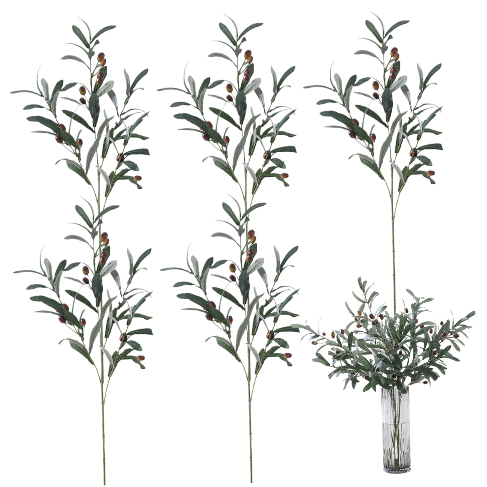 Bonalake Olive Branches for Vases 5Pcs Faux Olive Branches 30'' Artificial Tree with Lifelike Olives 4 Realistic Greenery Stems for Home Office Decor Style 1 Branch
