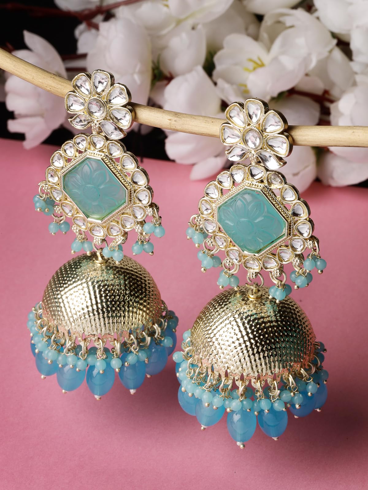 Classical Kundan Studded Jhumka Earrings For Women