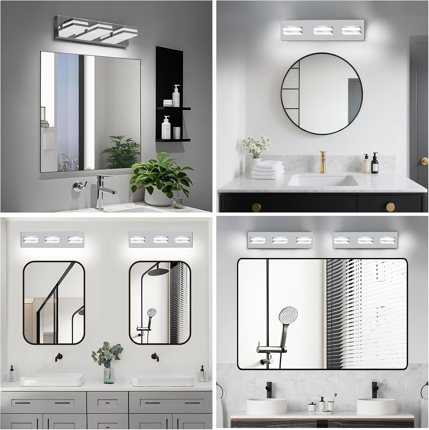 IZORRO LED Modern Bathroom Lights Fixtures(3-Light,Dimmable,360°Rotate),Chrome Acrylic Wall Lighting,Vanity Lights for Bathroom Over Mirror - 6000k 16In （No Assembly Required）
