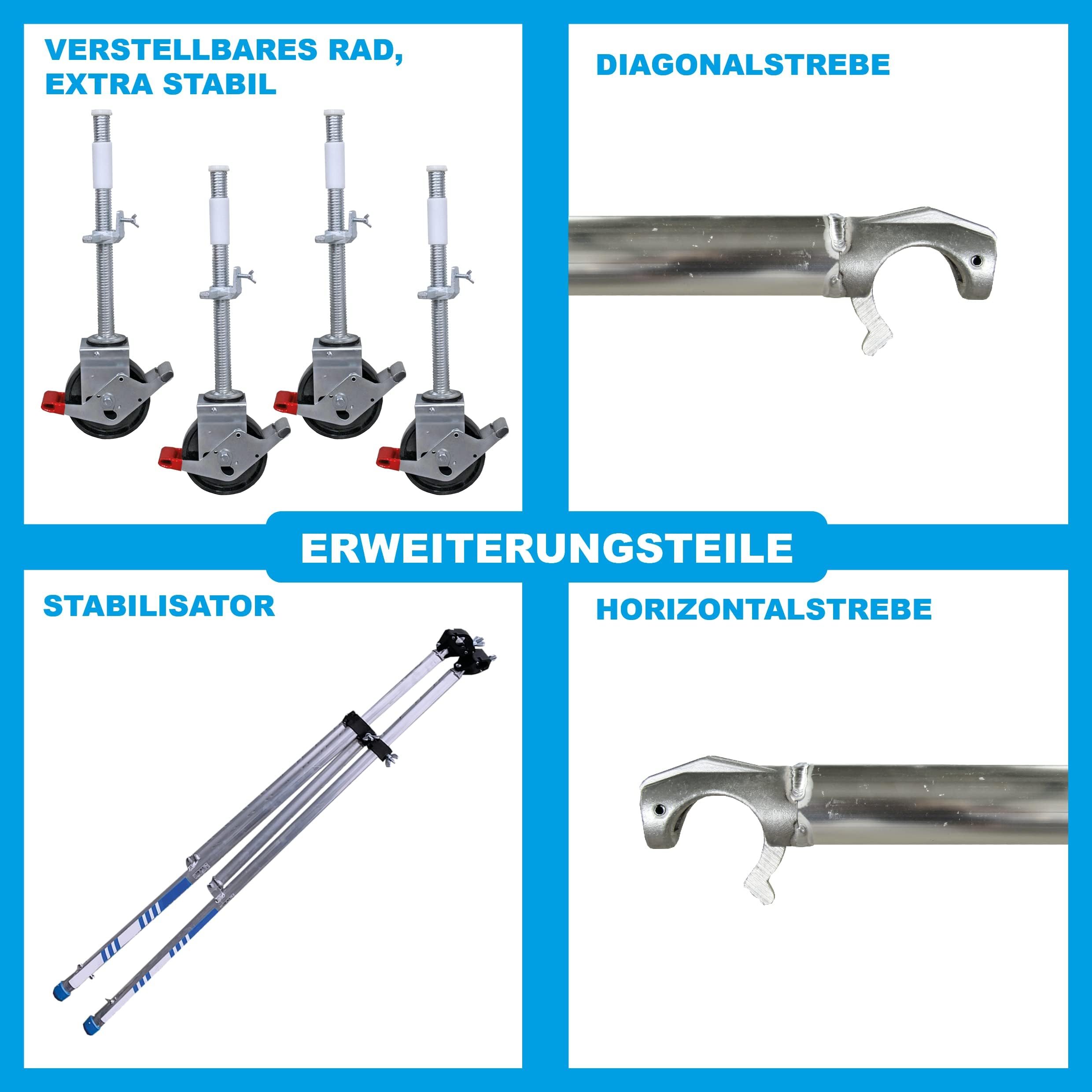 Alumexx FS 75 Klappgerüst (Red-Line) - Zimmergerust - Arbeitsgerüst - Baugerüst - Alu Gerüst - Roll Gerüst - Tragfähigkeit: 375 kg (Type A + B (4m Arbeitshöhe))