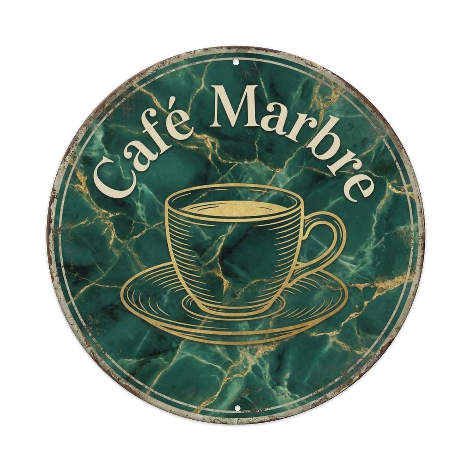 Marble Texture Bistro Cafe Metal Tin Sign Plaque Wall Decor for Cafe, Club, Garden Round Metal Poster 8x8Inch