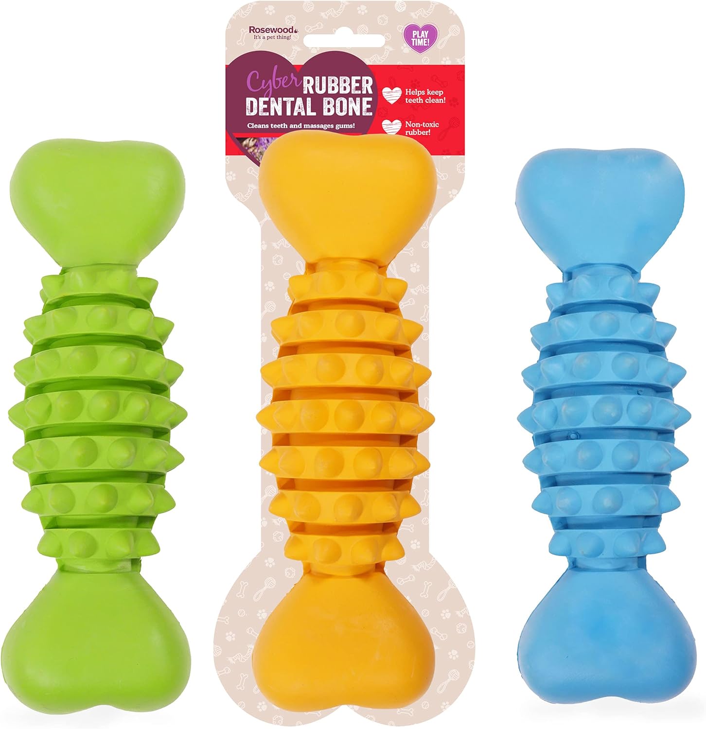 Rosewood Rubber, Tough Chew Resistant, Bone Dog Toy, Assorted Colours Rosewood Rubber, Tough Chew Resistant, Bone Dog Toy, Assorted Colours