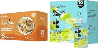 Hethstia Konjac Jelly Green Grape Flavor with Collagen Peptides 10 Packs and Konjac Fettuccine Gluten Free 12 Packs Low Calorie, Keto, Sugar Free, Healthy Food