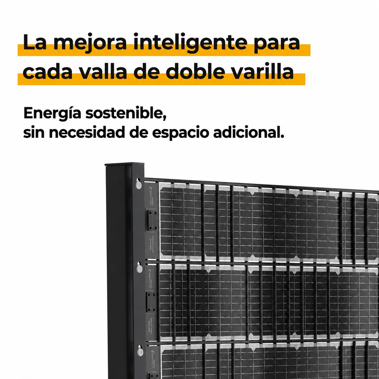 VERTICAL+ Central solar para valla 2,5m – Tiras fotovoltaicas de ocultación bifaciales para valla de doble varilla, 468Wp, Kit completo con inversor y cable Schuko 10m – Listo para enchufar