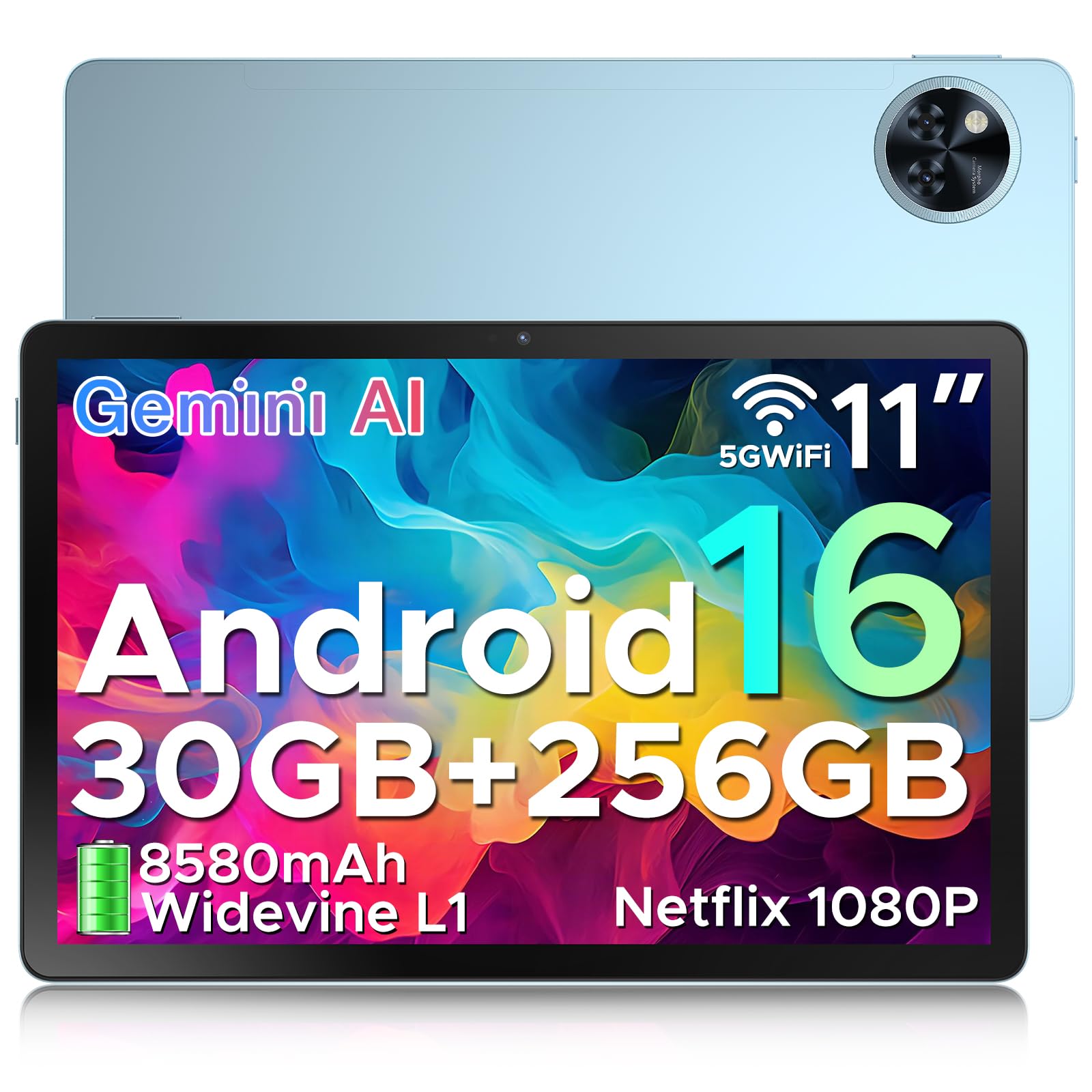 U11PRO Android 16 Tablet 11 Pollici, 30GB RAM+256GB ROM (2TB TF) 8580mAh, 90Hz Display, Unisoc T7200 Octa Core Tablet PC, 13MP+5MP, Widevine L1/ GPS/Face ID/OTG, Blu