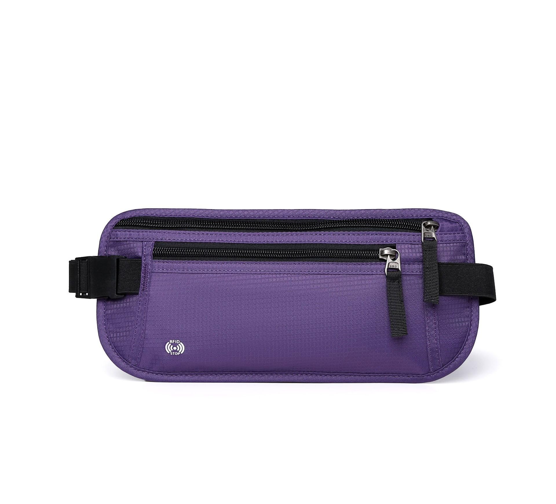 ROUGH FIT Bumbag Waist Bag, RFID-Blocking, Slim Waist Pack with Multiple Zipped Pockets, Unisex Lightweight Casual Waist Bag, Adjustable Belt for Outdoor Workout, Hiking Women and Men (Purple)