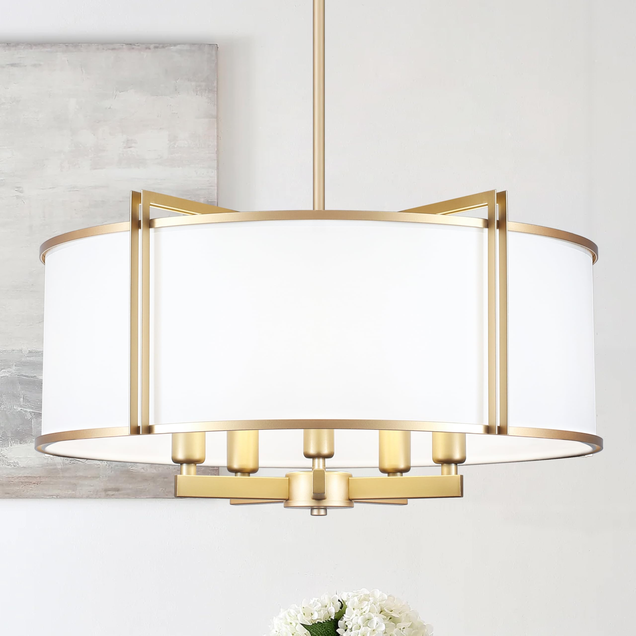 Photo 1 of 5-Light Modern 19.6" Gold Drum Chandelier