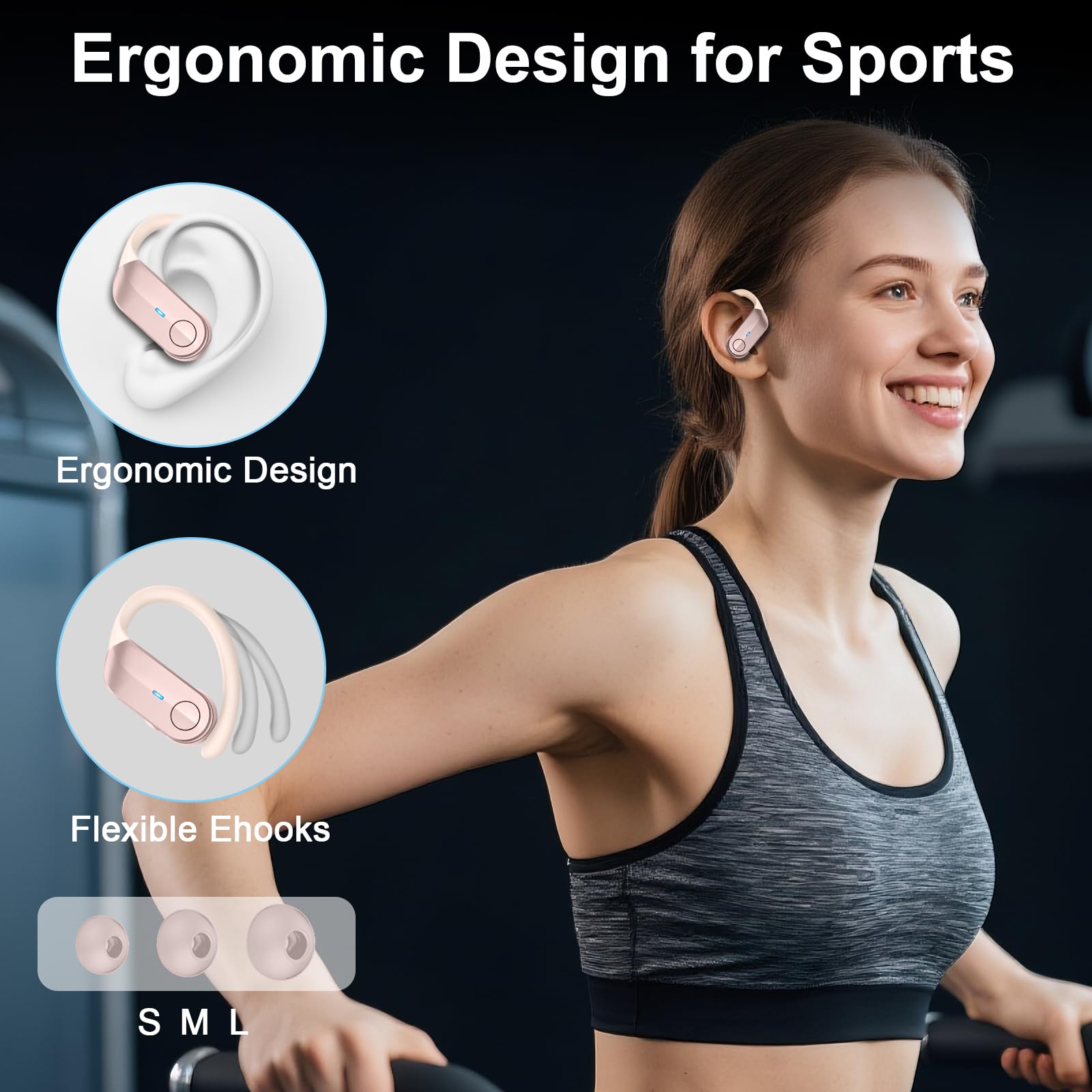 Ordtop Auriculares Inalambricos Deportivos, 2026 Auriculares Bluetooth 5.4 con 3D-Estéreo, IP-X8 Impermeable Cascos Inalambricos, Cancelacion Ruido ENC, Pantalla LED Headphones Running Gym