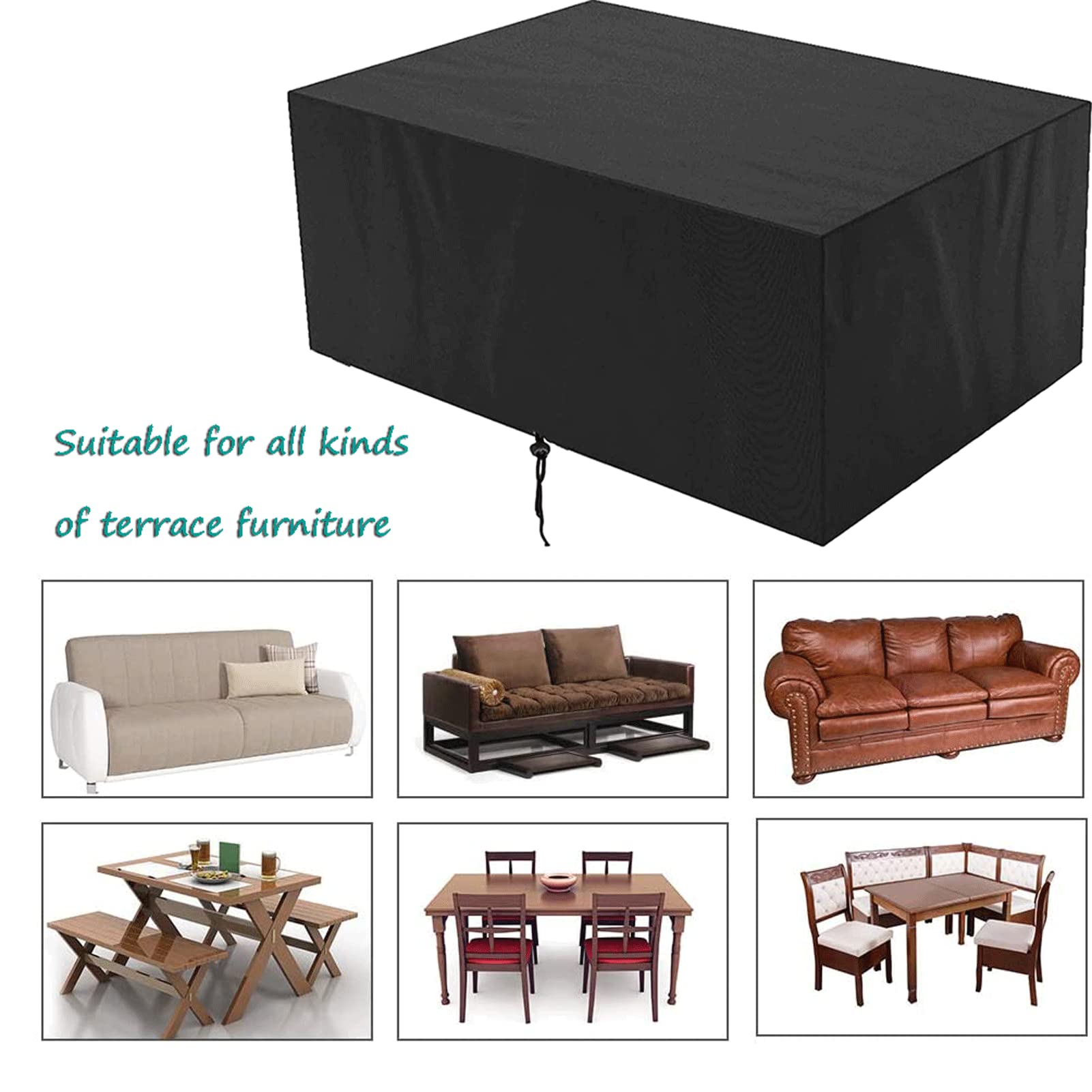 Copertura impermeabile per mobili da giardino in rattan 420D, protezione antivento e resistente, in tessuto Oxford, adatto per mobili da 200 x 160 x 70 cm, ideale per tutte le stagioni