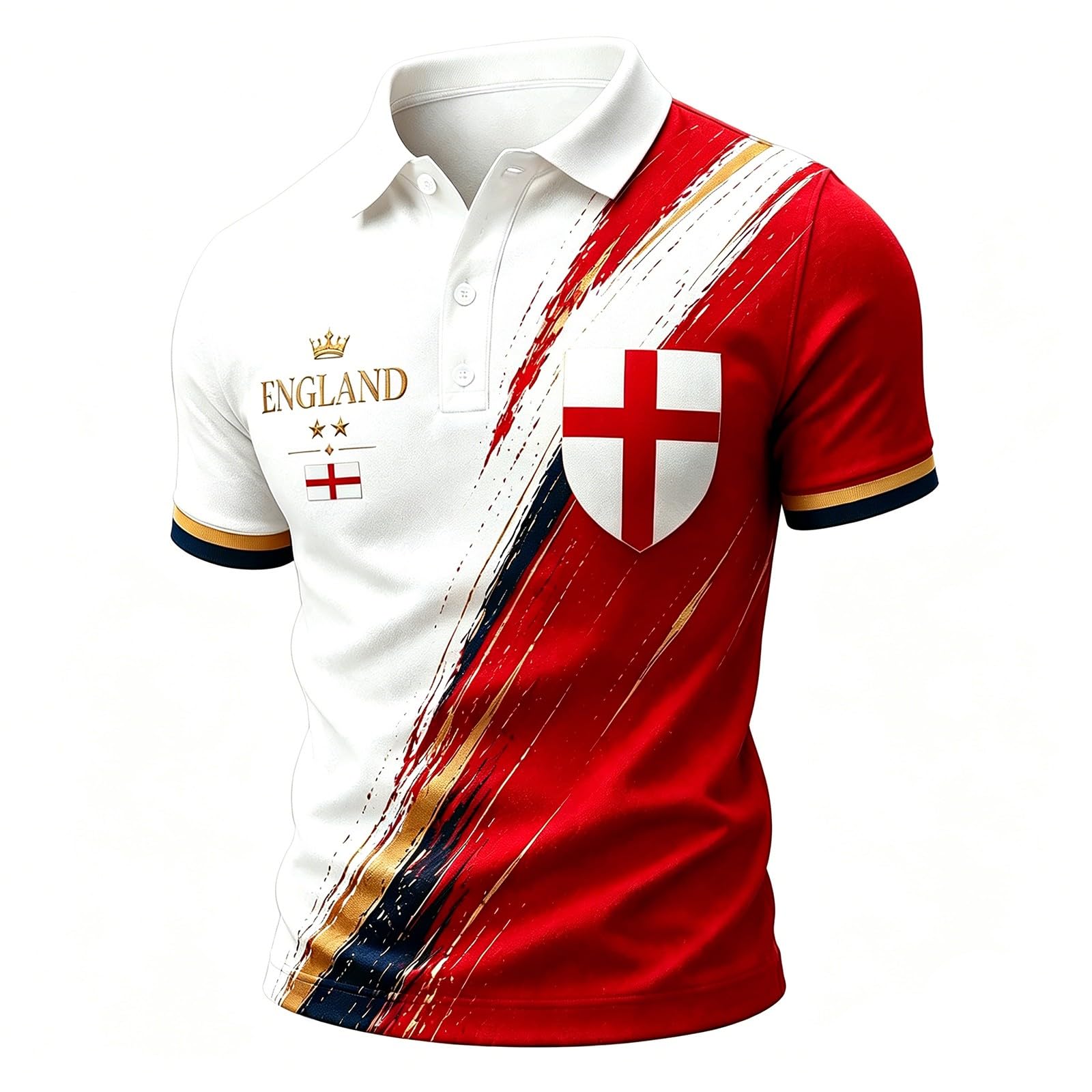 England Polo Shirts for Men Football 2026 Collared Neck Short Sleeve Great Britain Bunting Flags Print Union Jack T Shirt England Football Jersey Tops Breathable Fans Shirts (001-White, S)