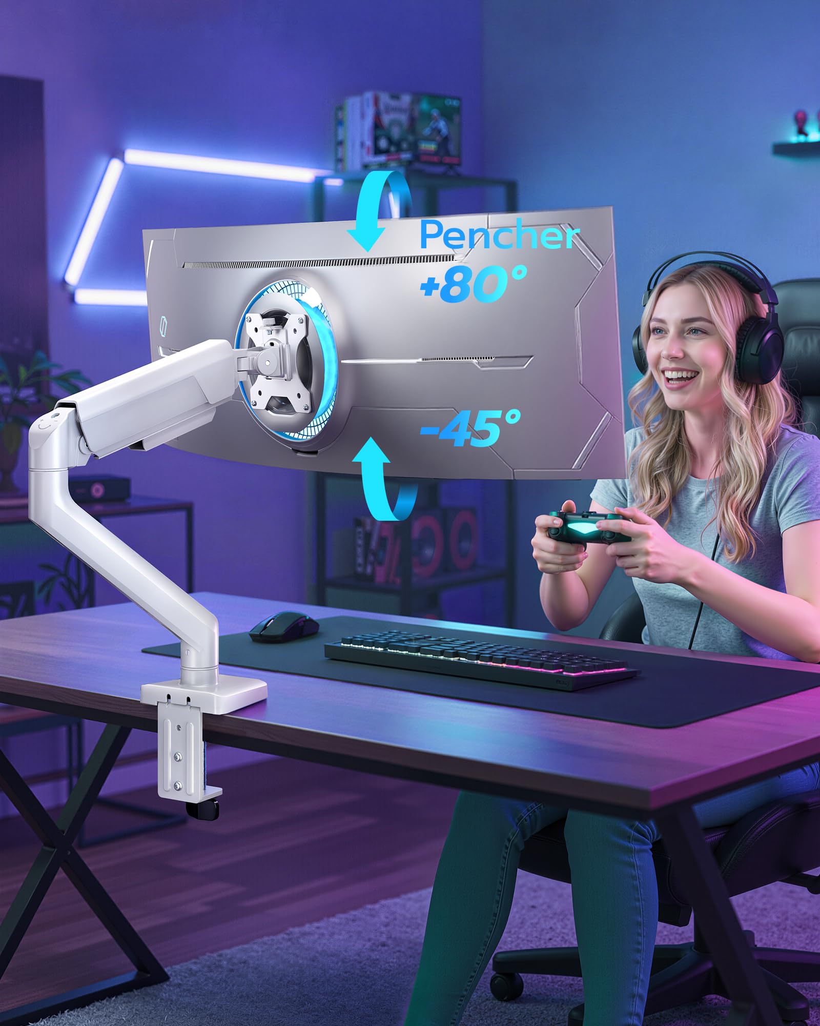 ARES WING Support de Moniteur avec USB pour écran Plat incurvé de 17" à 40"