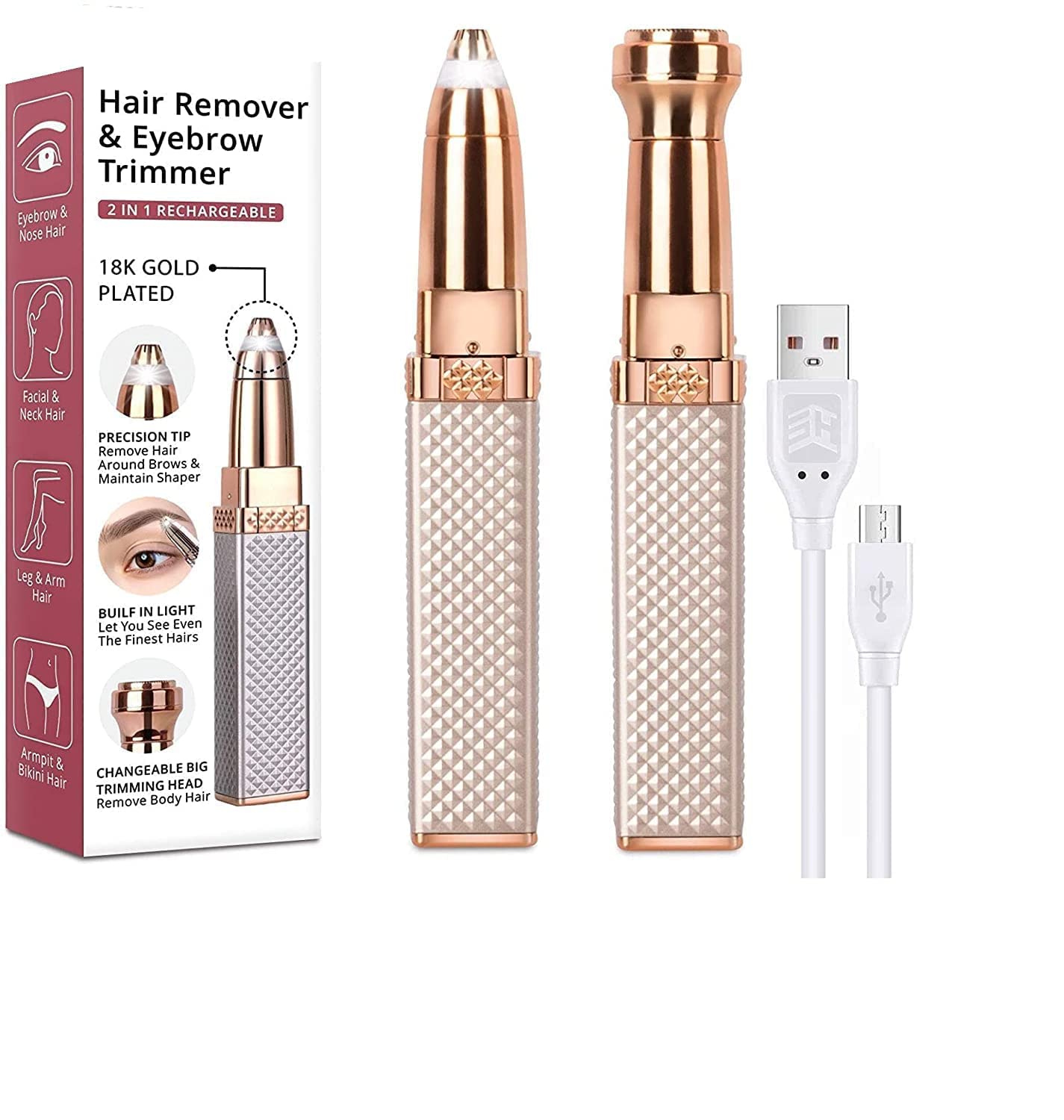 Kian Eyebrow Trimmer for Women, 2 in 1 Rechargeable Facial Hair Remover with Replaceable Heads, Professional Painless Personal Hair Removal Eyebrow Razor with Indicator Lights(multicolor)(pack of 1)-image-13