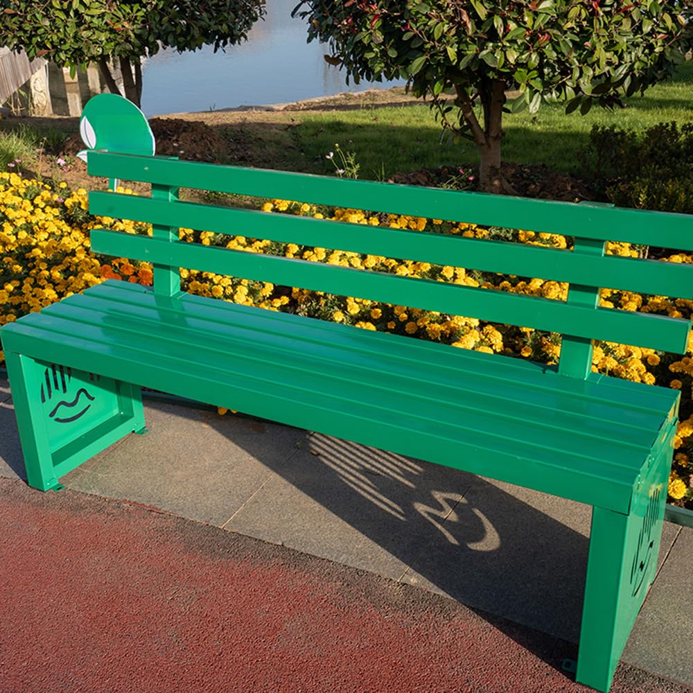 Banco de Exterior para Parque con Respaldo, Banco de Hierro Resistente a la Intemperie, Estilo Moderno, Ideal para Patio, césped, jardín o Porche. Color Verde. Medidas: 200 cm de Largo x 40,
