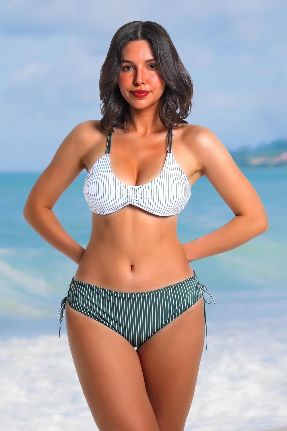 Babeeni 2025 Reversible Bottom Bikini Set - Women High Waisted, Tummy Control, Full Coverage, Adjustible Back Braided Straps
