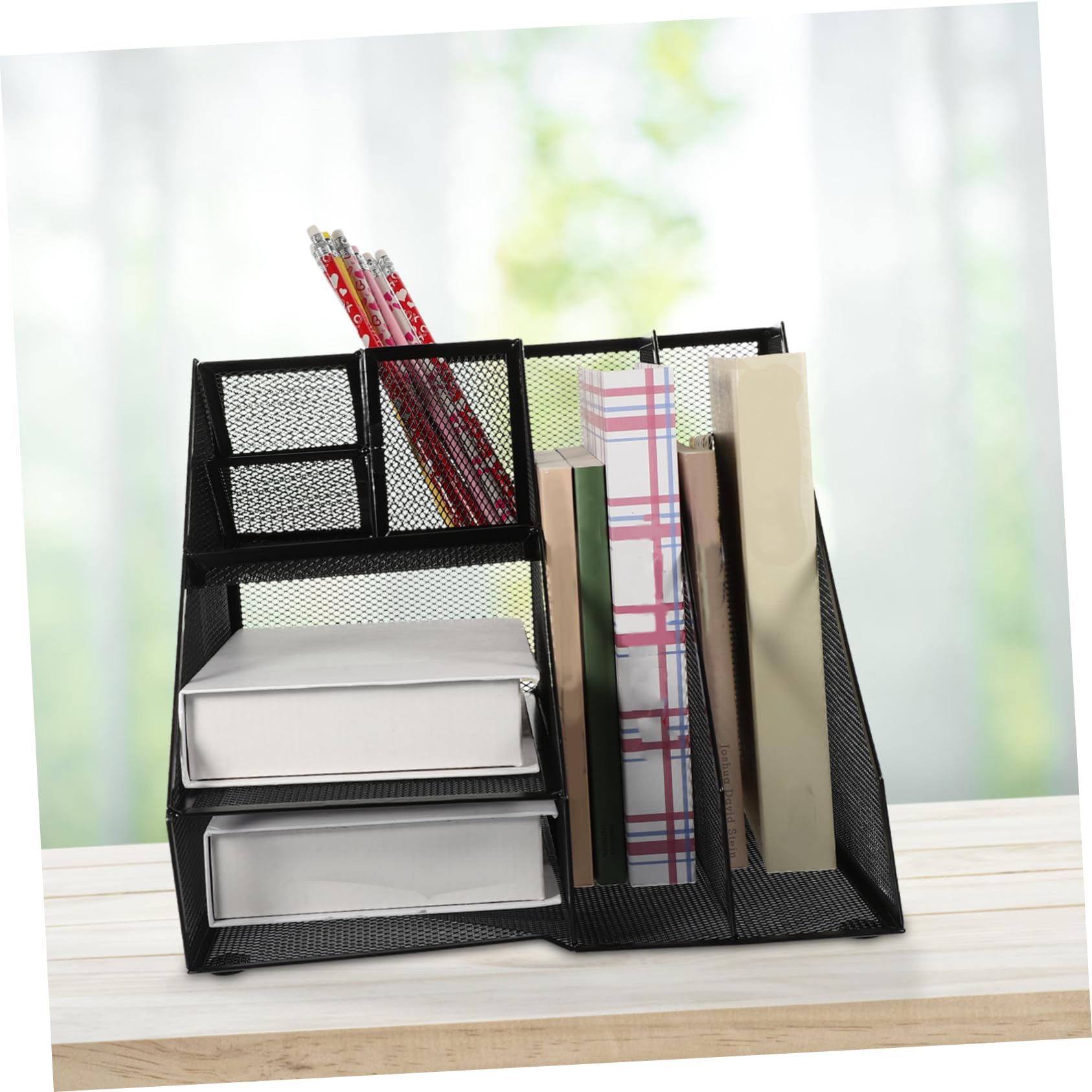 Metall Schreibtisch Organizer Schwarzer A4 mit 2 Fächern und 3 Ebenen Linkem Stiftehalter Stabilem Eisen und Multifunktionalem Design für Büroaufbewahrung