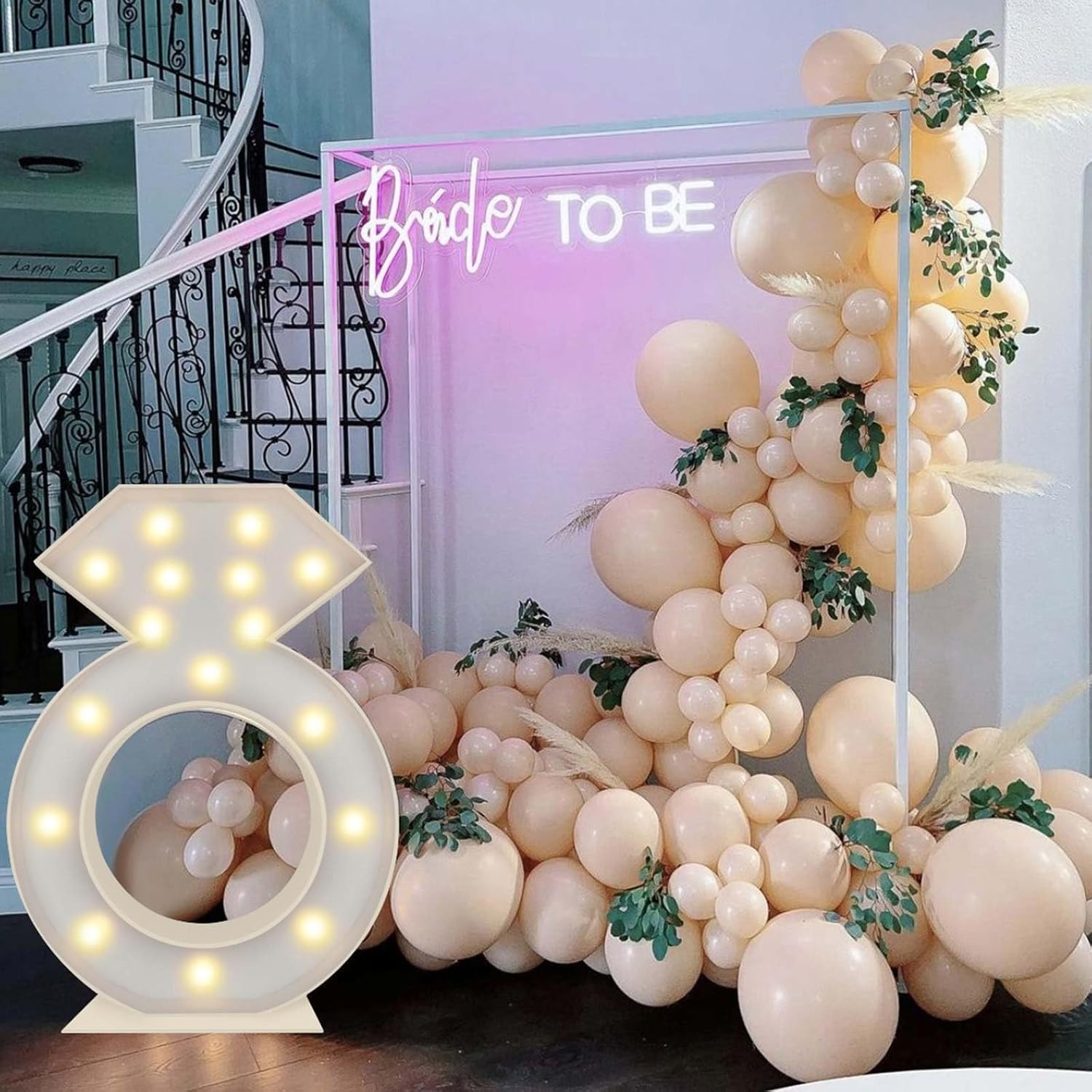 3FT Tall Marquee Light Up Diamond Ring Large DIY Mosaic Balloon Rings Frame Pre Cut Kit for Bridal Shower, Engagement, Wedding Proposal Decorations Party Backdrop Decor