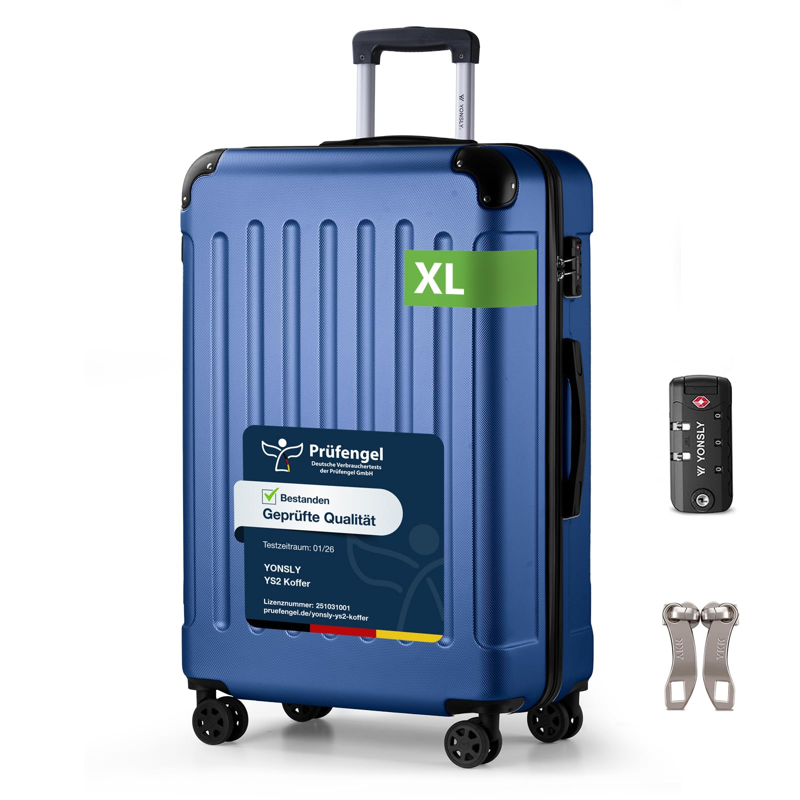 YONSLY Trolley Koffer Set, Reisekoffer, Rollkoffer Handgepäck, Kabinkoffer Suitcase, Gepäckset mit 360° Rollen, Hartschalenreisekoffer, Zahlenschloss, Gummigriff