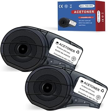 M21-750-595 2 Pack Compatible for M21-750-595-WT All-Weather Vinyl Label for Indoor/Outdoor ID, Black on White- for M210, M210-LAB, M211, BMP21-PLUS and BMP21-LAB Printerss, 0.75" W 21" L