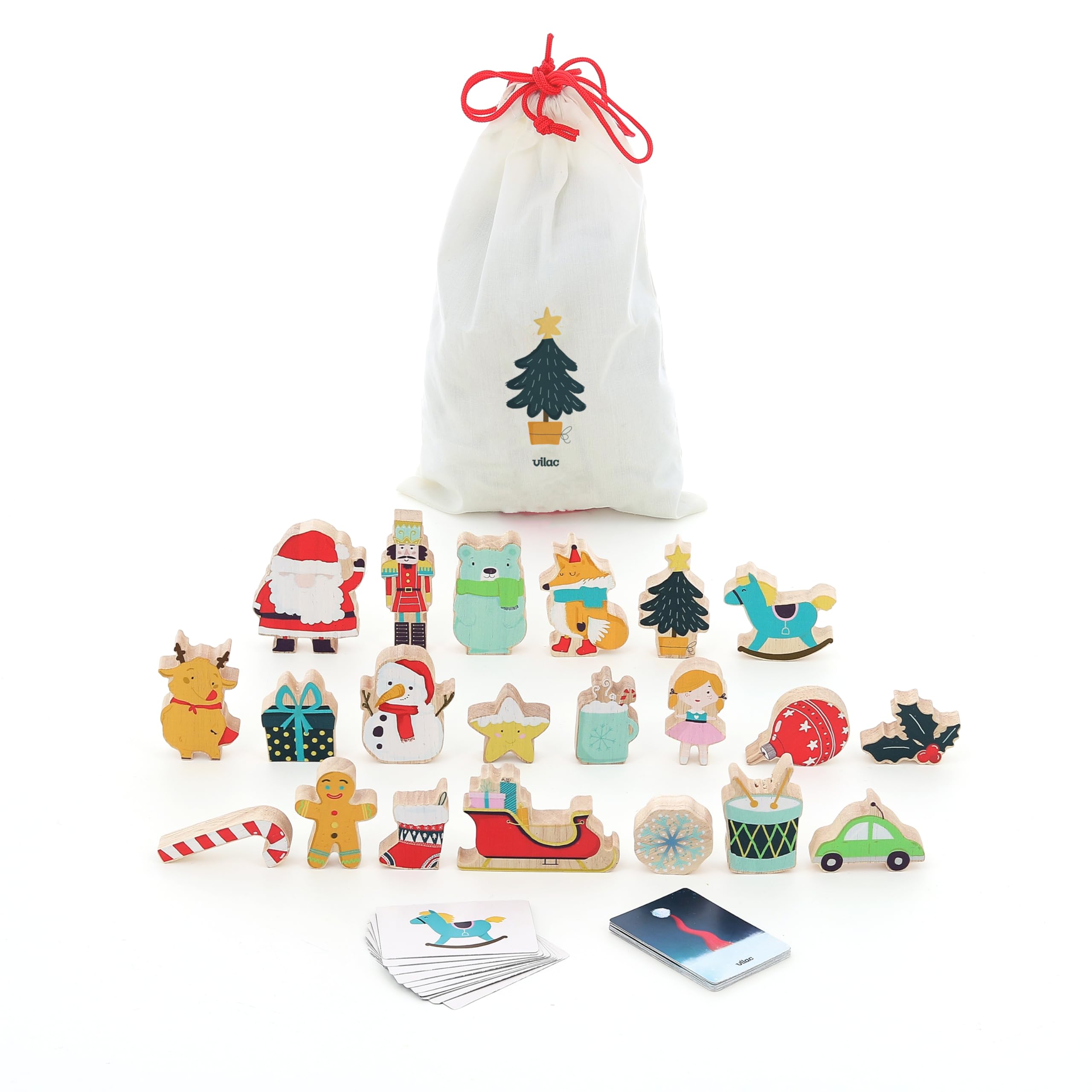 VILAC - Calendario dell'Avvento Tocco e Trova - Giocattolo prima età - 1 scatola calendario dell'Avvento in legno e cartone - Giochi di veglia per bambini in legno - Giocattolo per bambini dai 2 anni