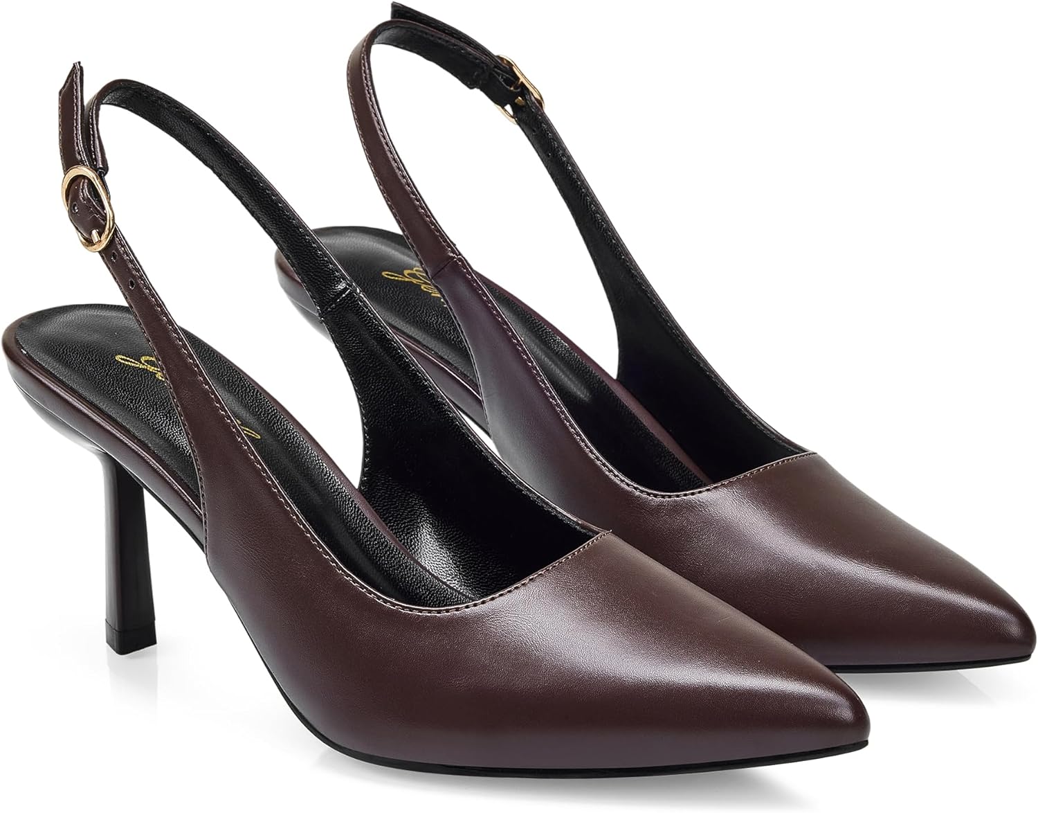 GENSHUO Kitten Heel Slingback Pumps, Women's Closed Pointed Toe 3 Inch High Shoes with Buckle Strap, Dressy for Work Office Wedding Party Occasions - Image 6