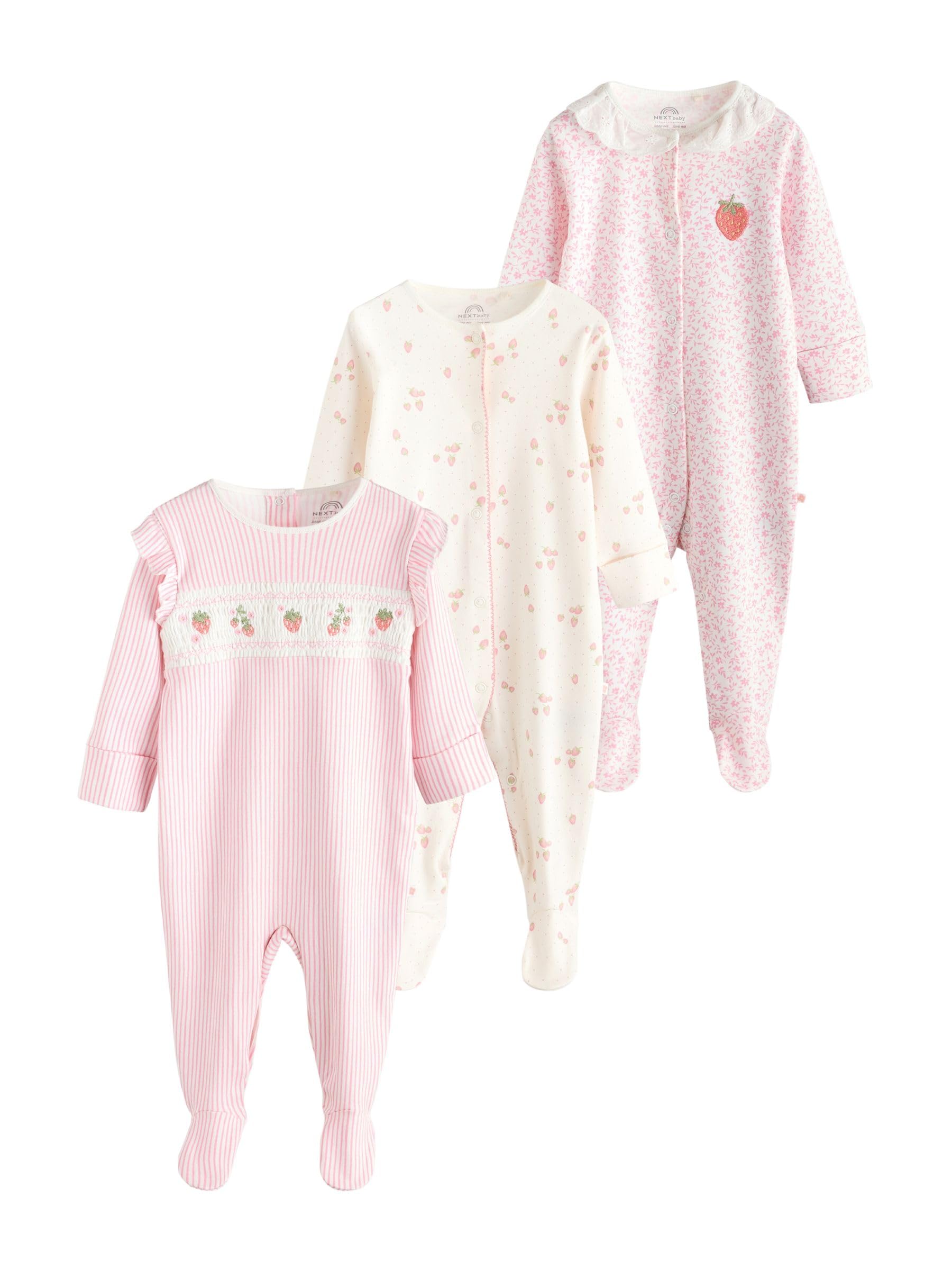 NEXT Baby Mädchen Standard Schlafanzüge 100% Baumwolle mit Kragen, 3 STK.