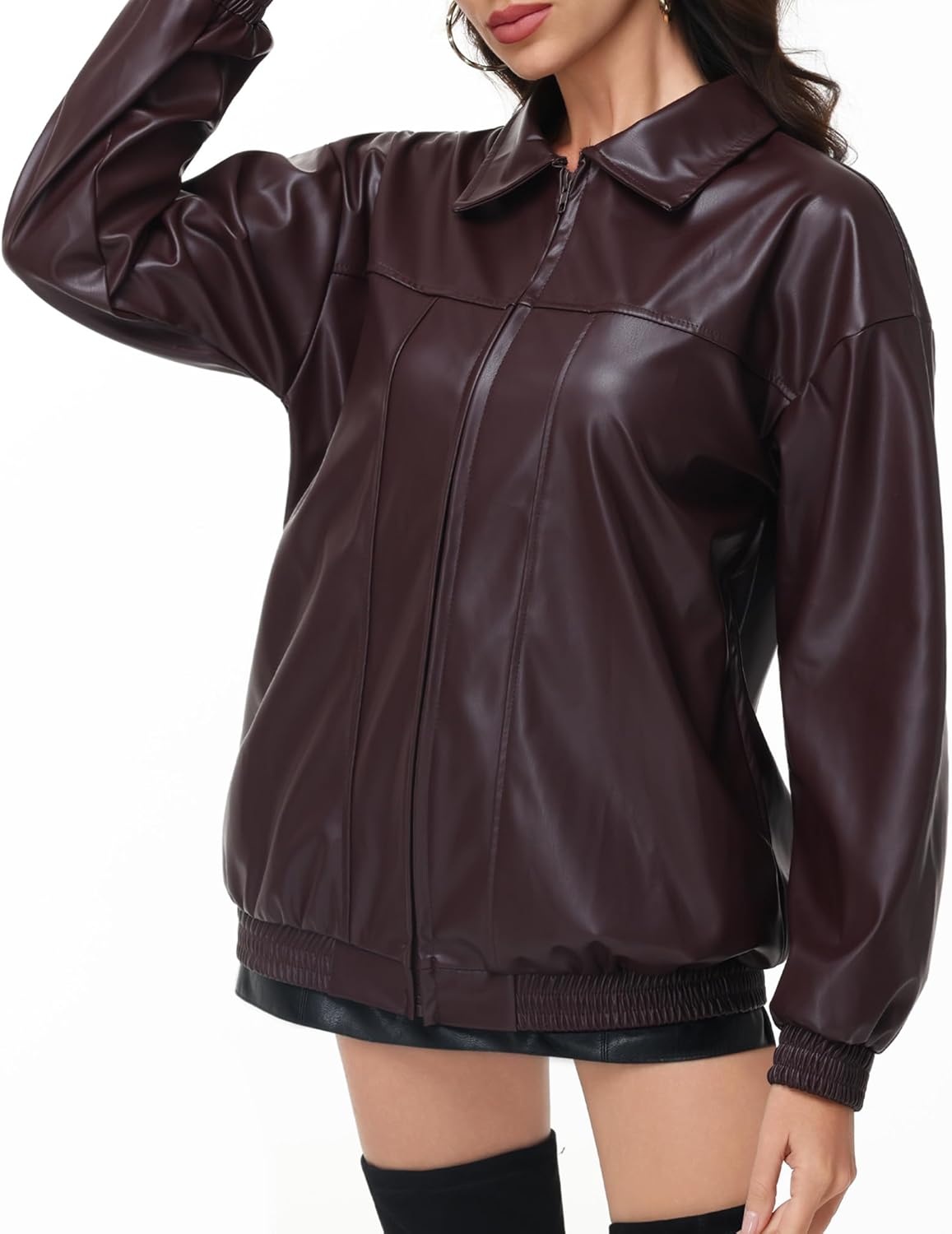 Women Oversized Leather Jacket Faux Motorcycle Coat Zip up Long Sleeve Jacket Stylish Clothes 2025 - Image 6