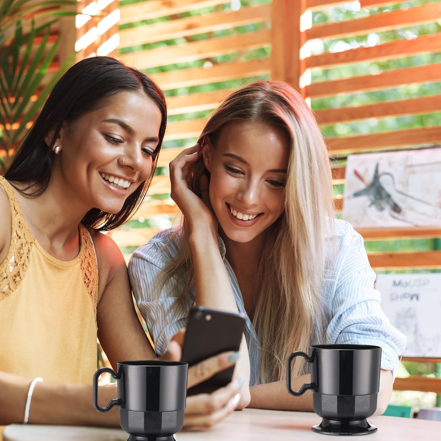 Dandat 50 Pcs Black Hard Plastic Coffee Cup Tea Party Cup with Handle 8 oz Disposable Coffee Mug Bulk Reusable Espresso Mug for Tea Party School DIY Craft Birthday Dessert - Image 7