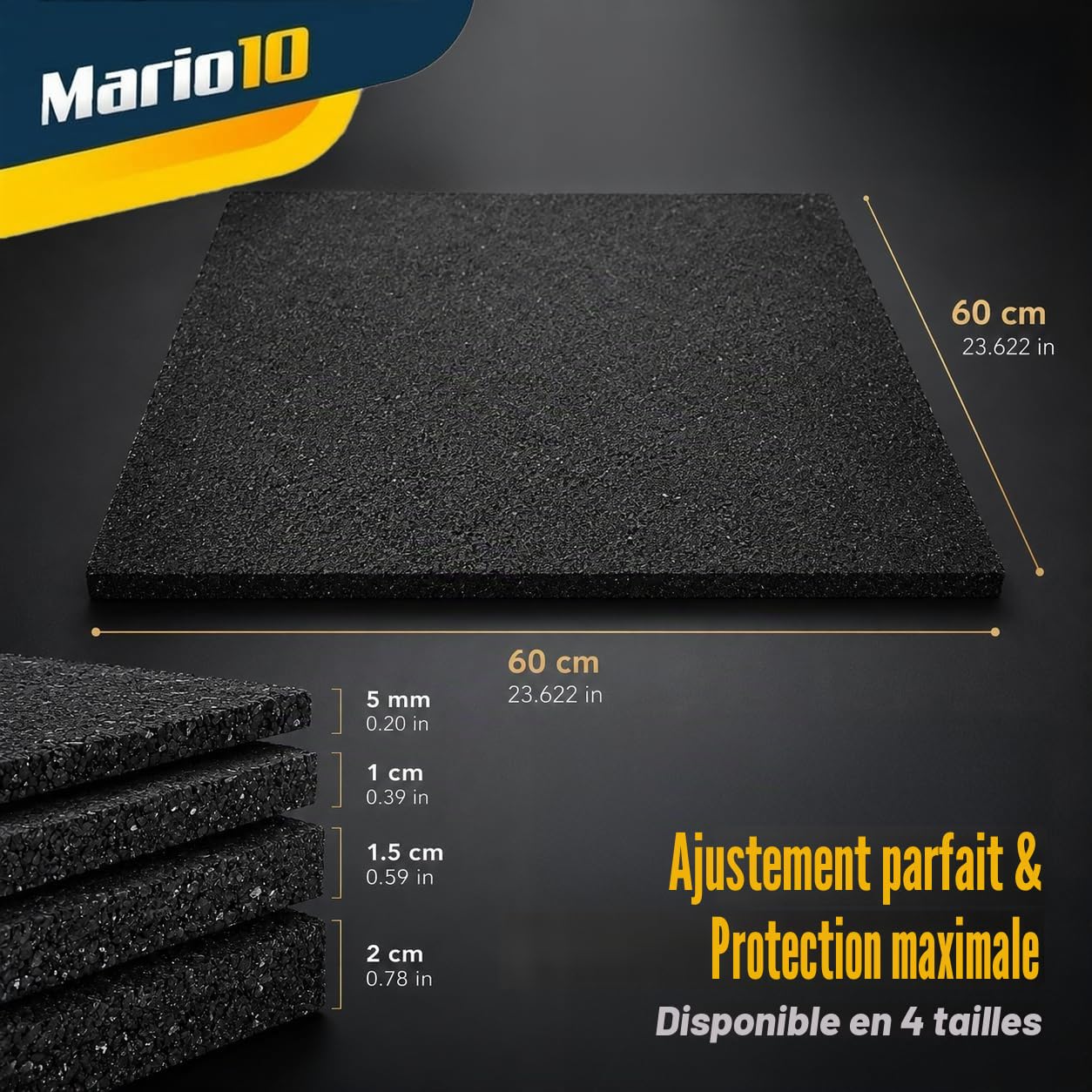 Mario 10 Tapis Anti-Vibration pour Machine à Laver 60 x 60 cm 60x60x1.5 Noir
