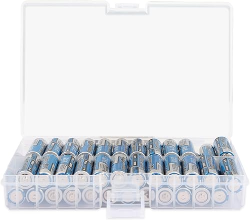 Miniatura 5 de PNGKNYOCN Caja de almacenamiento de baterías, caja organizadora portátil de pilas AA con capacidad para 48 pilas AA, plástico aislante color