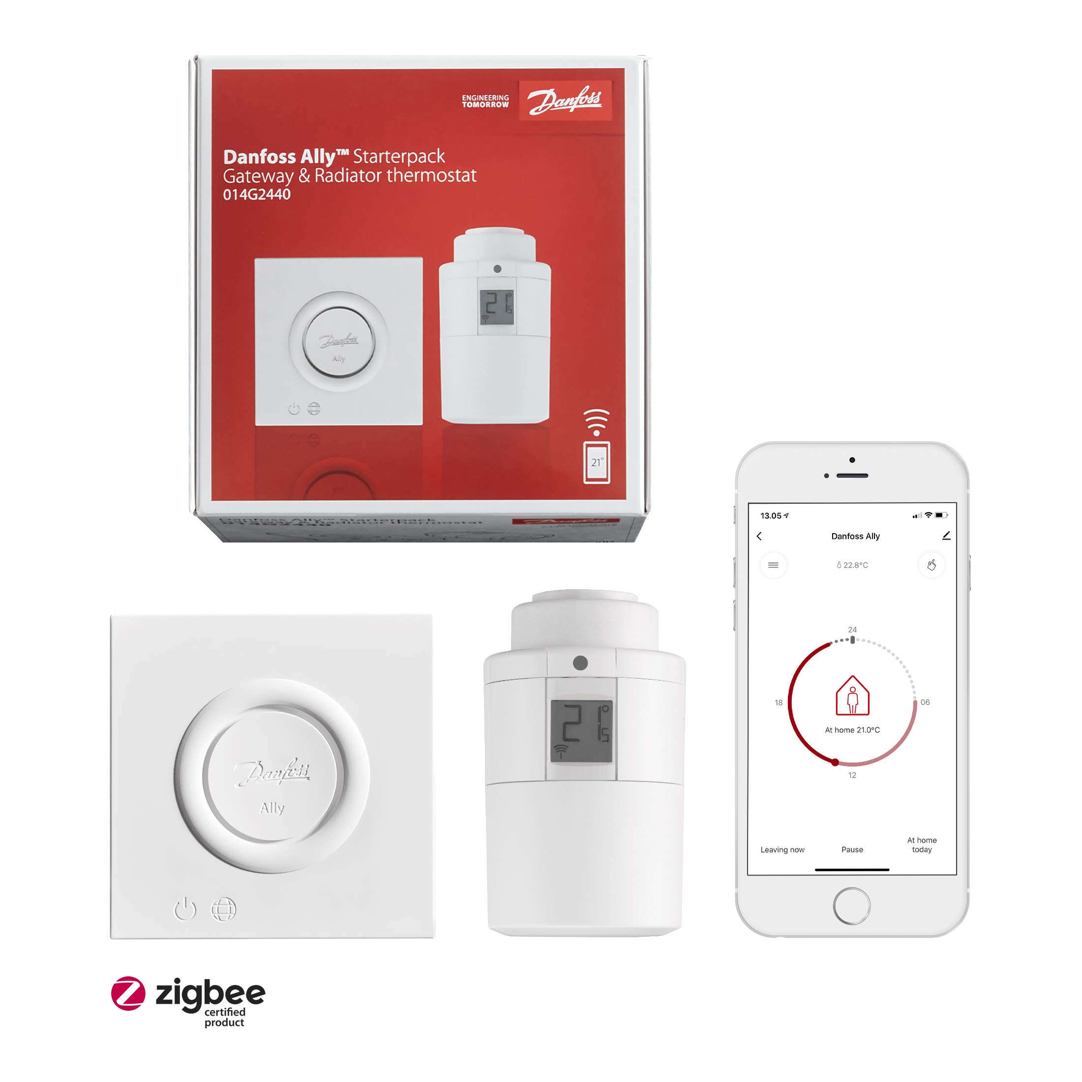 Danfoss 014G2440 Starter Pack Thermostat connecté Ally, Blanc, 12.6 x 12.3 x 12.2 cm