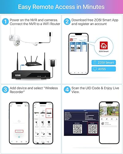 Miniatura 8 de ZOSI C289 2K 8CH WiFi PTZ Sistema de cámara de seguridad, 8 x 3MP WiFi Auto Track Cámara al aire libre, visión nocturna a color, zoom digital 5X,