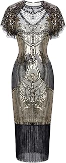 FAIRY COUPLE 1920s Knee Length Flapper Party Dress Layer Tassels Hem Sequined Cap Sleeve Cocktail Dresses