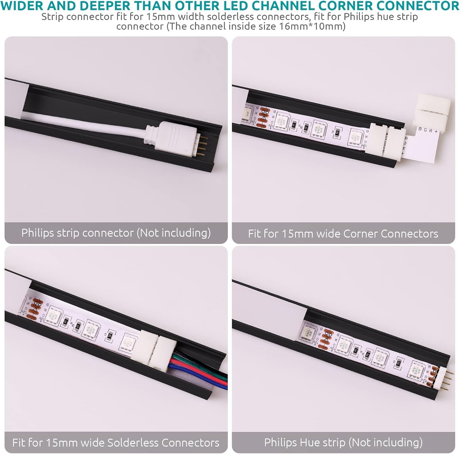 12x1M Schwarz LED Aluminium Kanal mit Milchige Abdeckung für 16mm LED Streifen, U Form LED Profil Strip Schiene Aluprofil mit Endkappen, Metall Befestigungs Clips und 90 Grad Eckverbindern