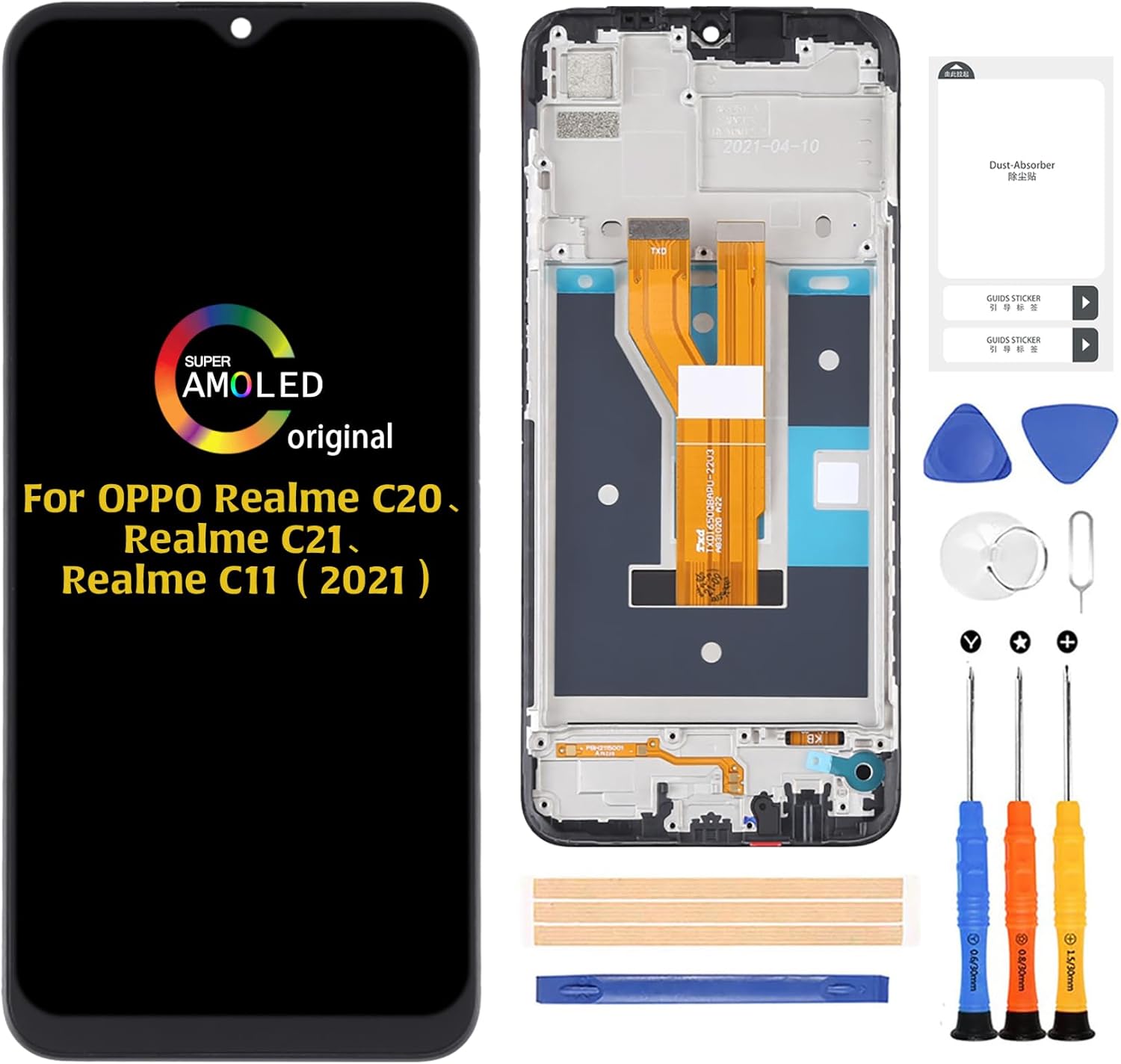 A-MIND for Oppo Realme C20/Realme C21 Screen Replacement Touch Screen Digitizer RMX3063 RMX3061 RMX3201 LCD Display Full Assembly Repair Kits,with Tools(Black with Frame)