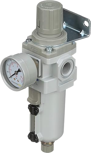 Miniatura 5 de PneumaticPlus SAW400-N04BG-MEP Regulador de filtro de aire comprimido Piggyback Combo 12" NPT - Cuenco de metal, drenaje manual, soporte, calibre