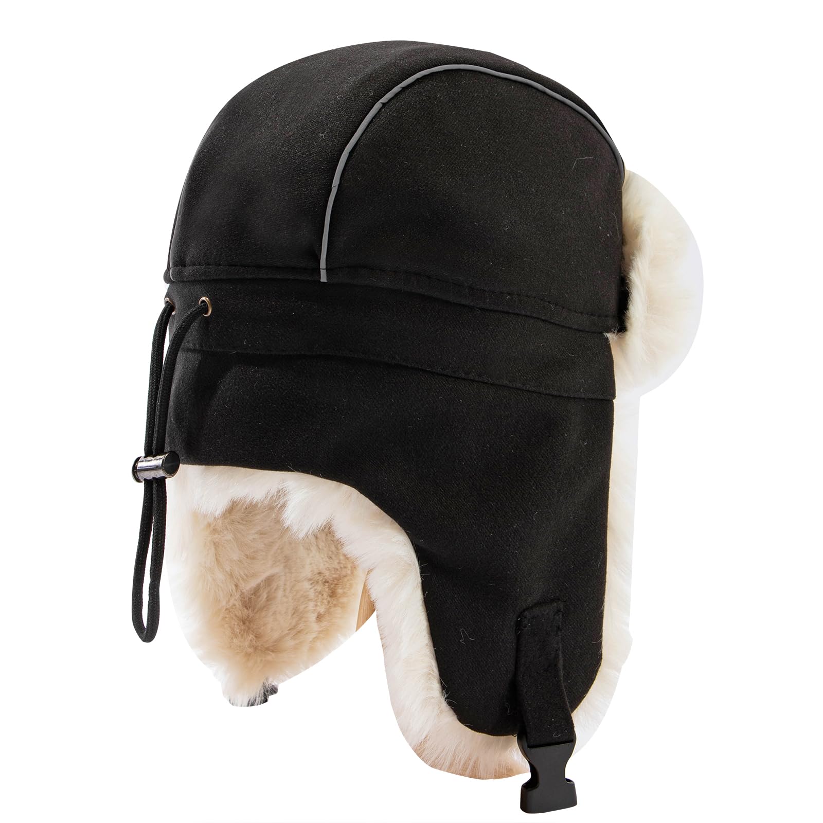 czapka zimowa, Czapki zimowe męskie traper trooper eskimo czapka pilota awiatora nauszniki ciepłe(CDUKPL2404Black)