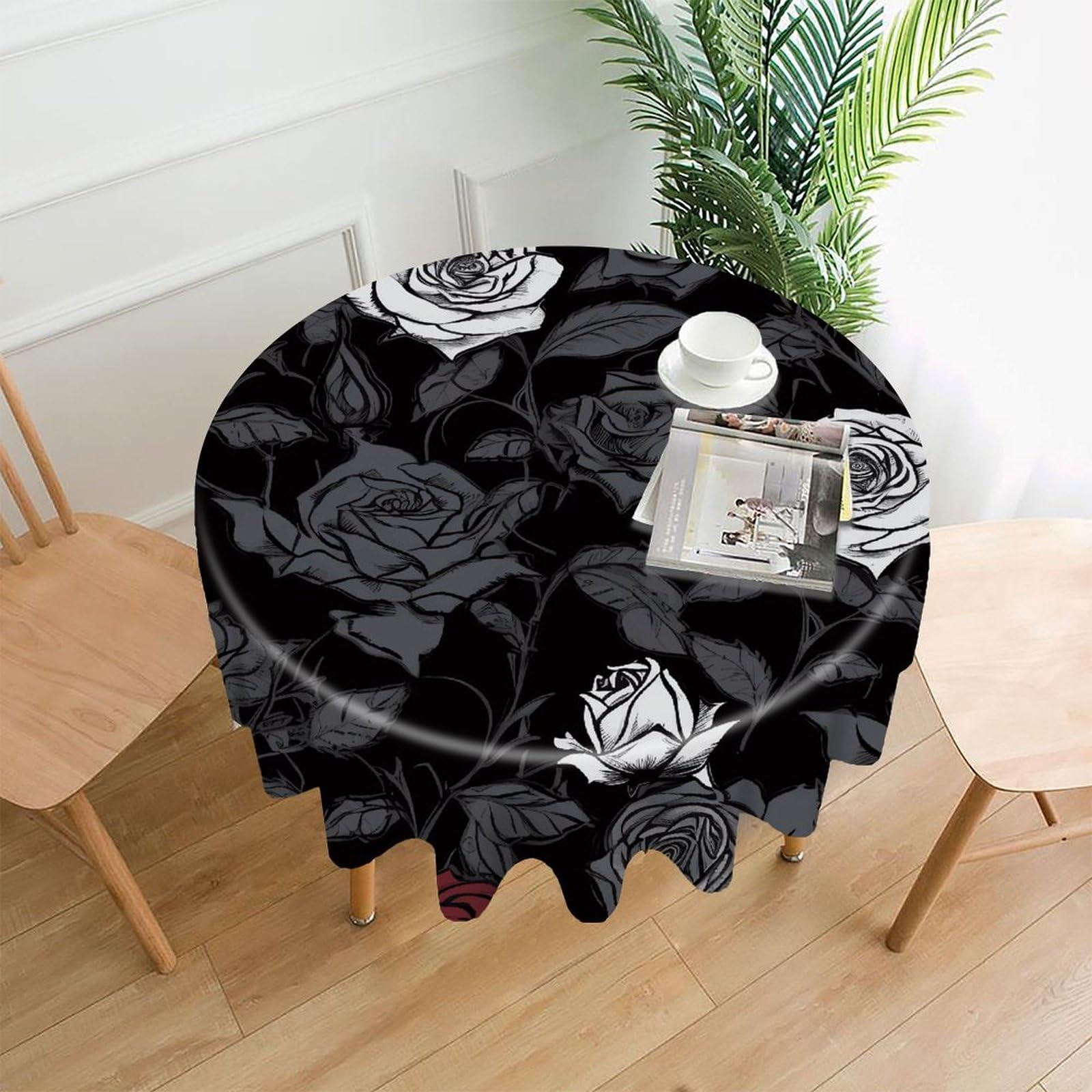 FekiLoot Rose Gothic Round Tablecloth Cover 60 Inch Wrinkle Free Washable Polyester Fabric Table Cover Decorative Round Table Cloth for Home Dining Kitchen Party Farmhouse