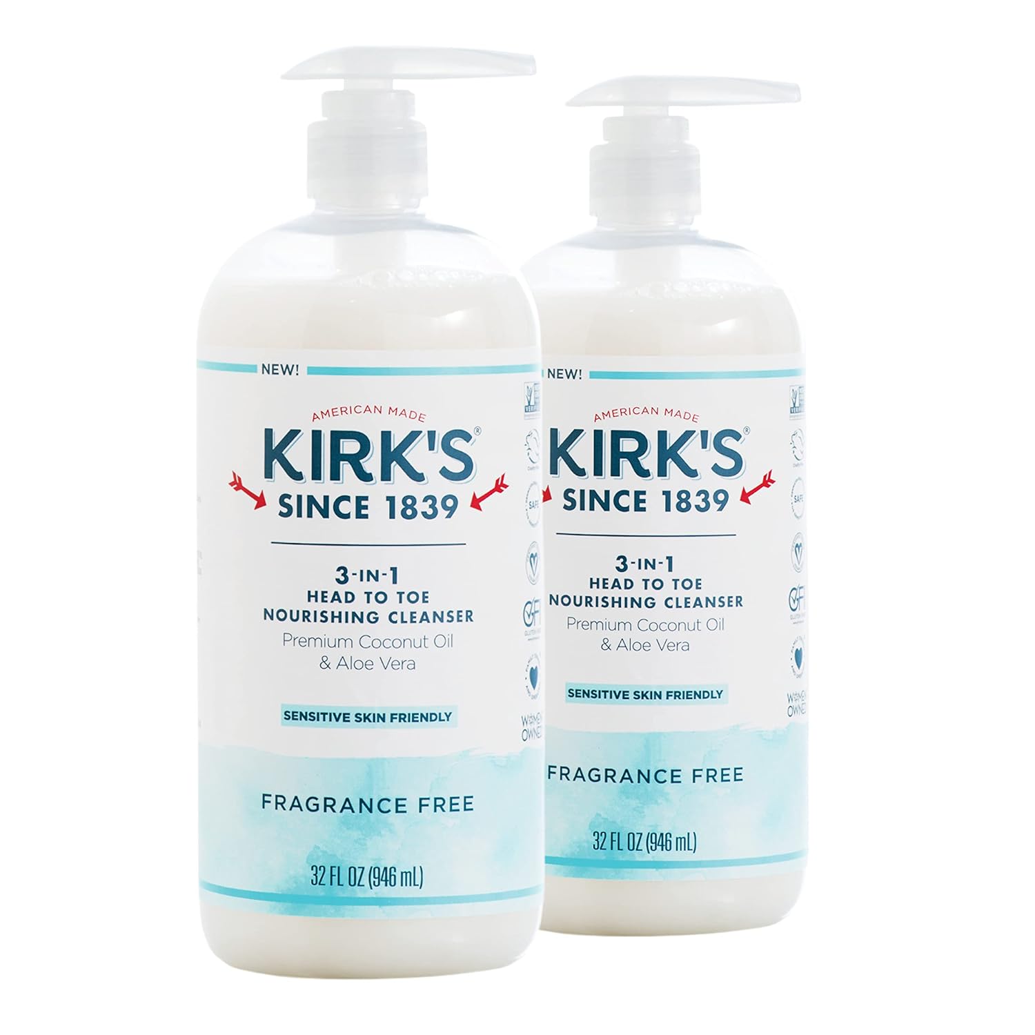 Kirk's 3in1 Castile Liquid Soap Fragrance Free Soap HeadtoToe Clean Shampoo