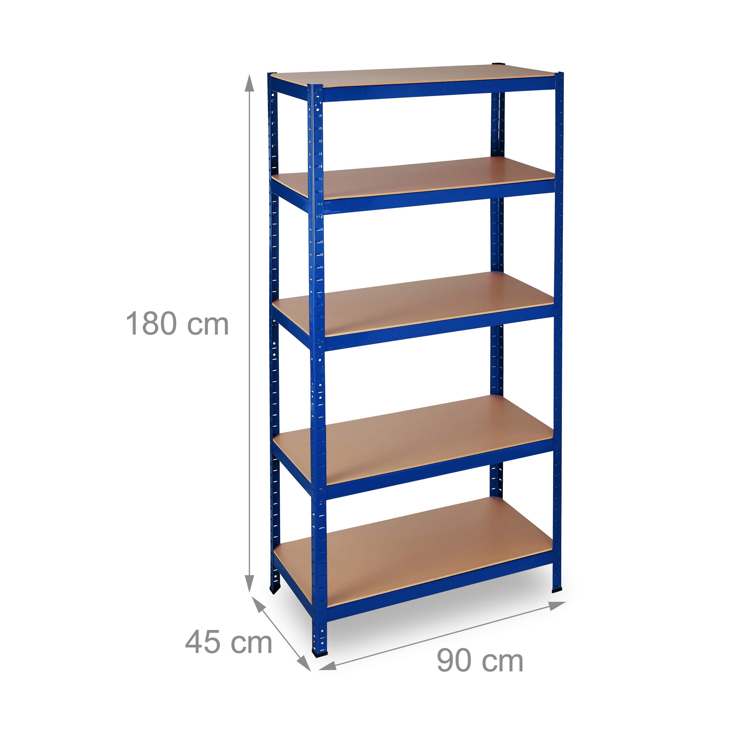 Relaxdays Estantería de almacén, 1325 kg, Cinco estantes, Ensamblaje, Organizador, Acero, 180 x 90 x 45 cm, Azul
