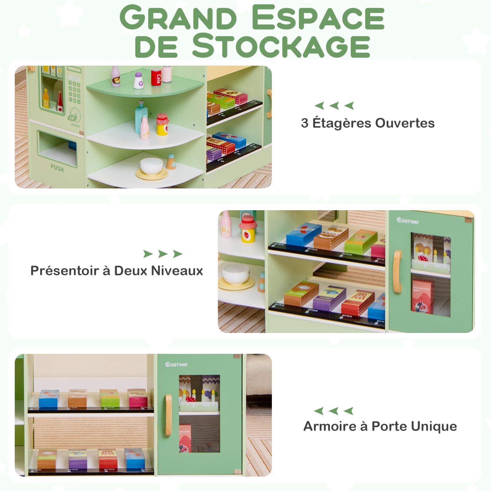 Épicerie En Bois Pour Enfants – 13 Accessoires, Caisse Enregistreuse, Distributeur, 5 étagères – Jeu D'imitation 3-8 Ans