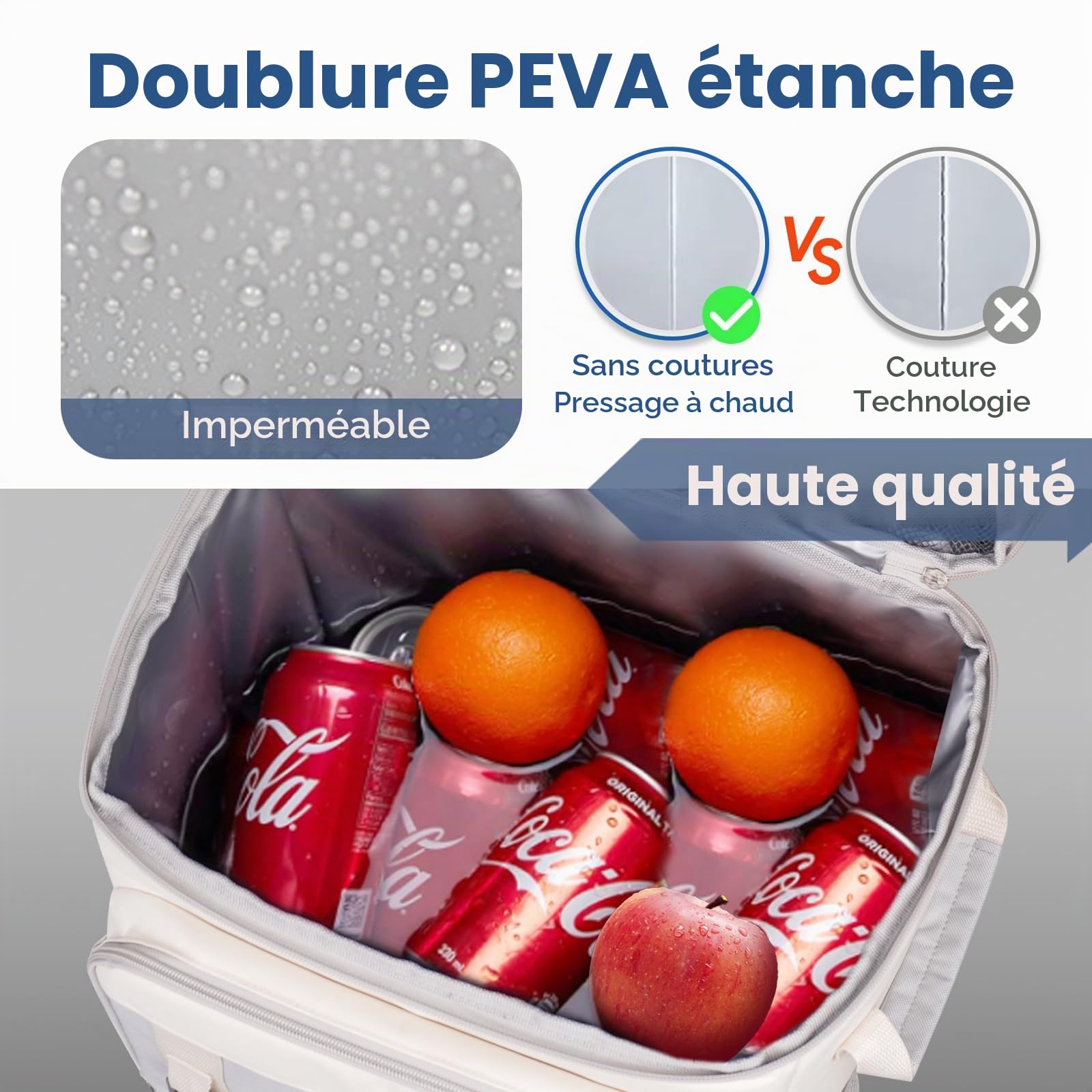 Sac isotherme à roulettes 50 L/80 canettes - Grand sac isotherme pliable et imperméable - Pour la plage, le camping, le pique-nique, le shopping